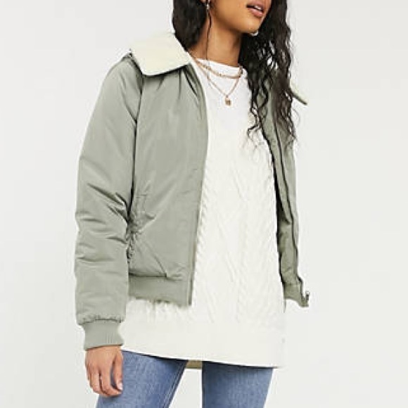 Light Green Pilot Jacket with Borg Collar - Picture 2 of 7